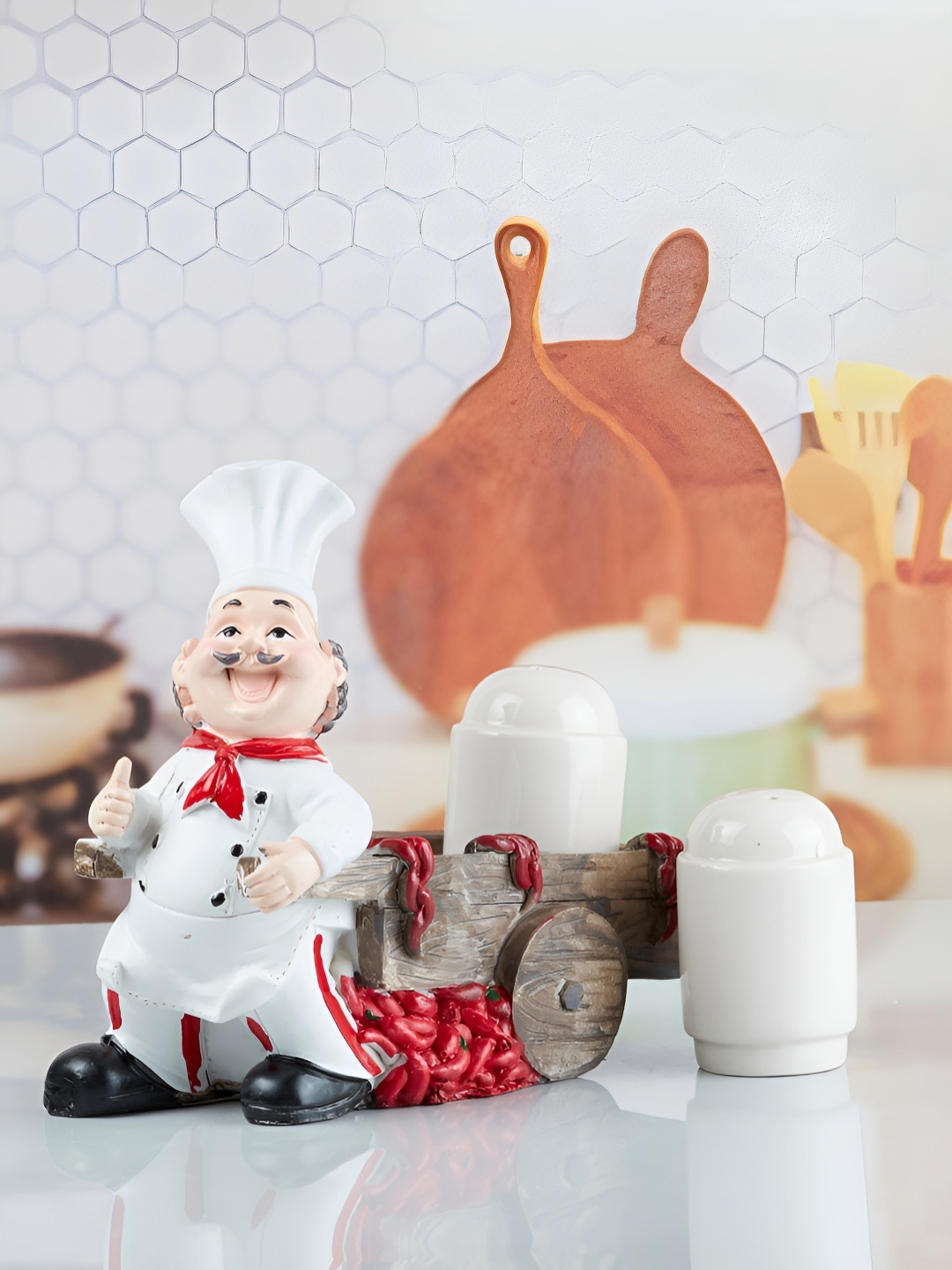 

Kookee 2-Pcs White Chef Salt & Pepper Shakers with Holder