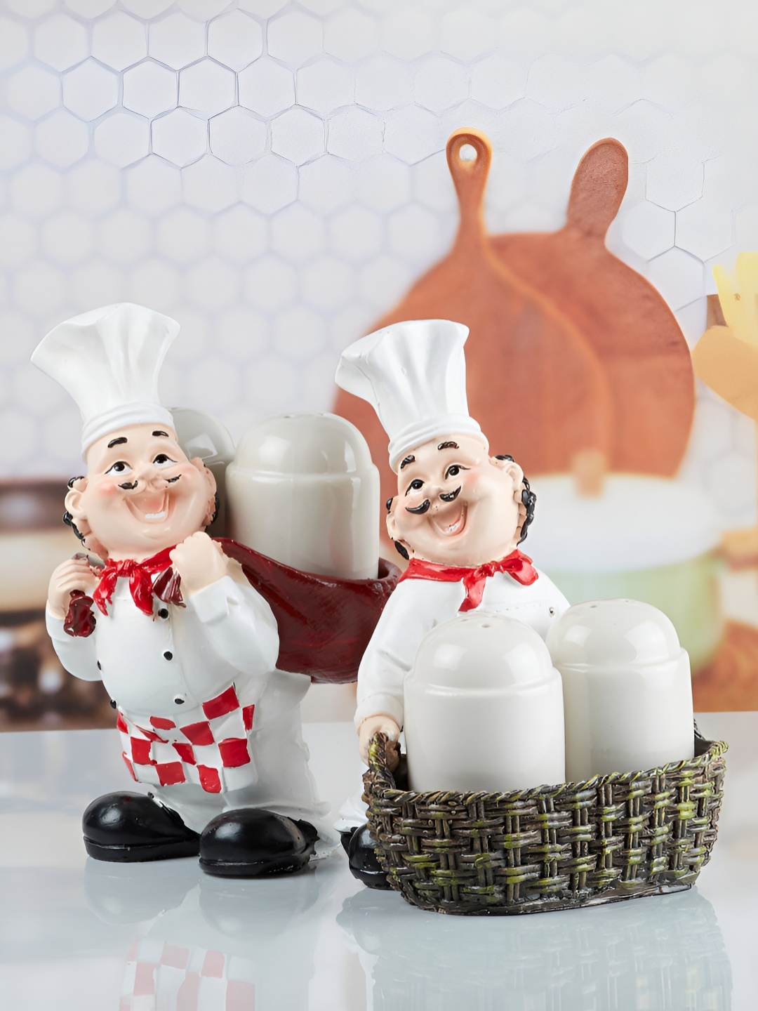 

Kookee 2-Pcs White Chef Salt & Pepper Shakers with Holder