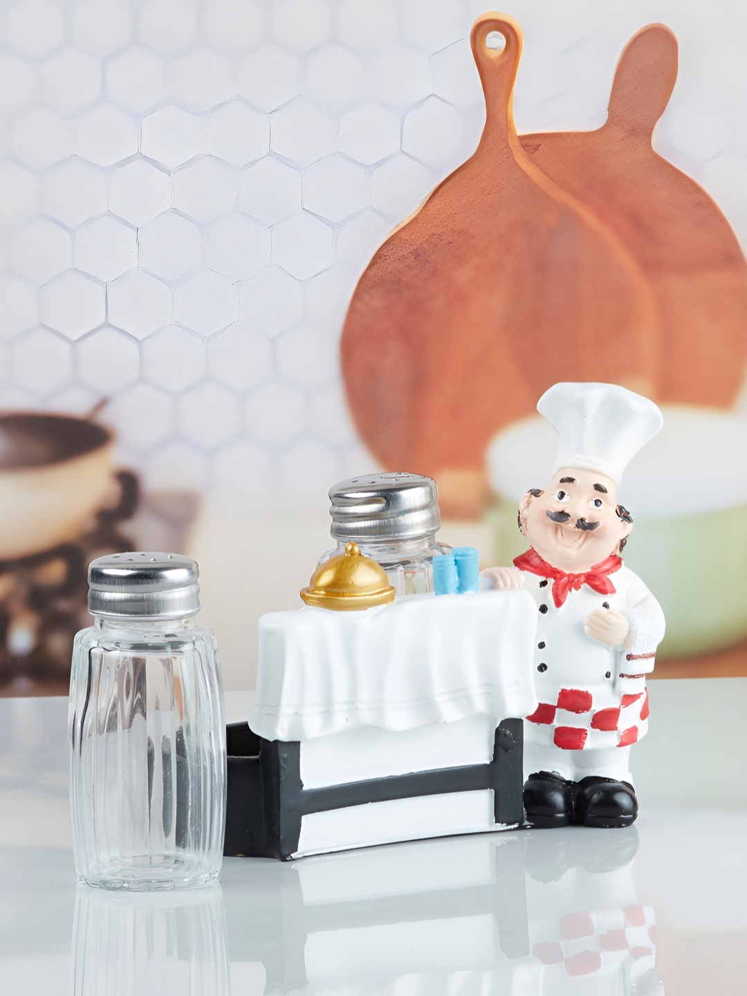 

Kookee White & Transparent Chef Salt & Pepper Shakers Set holder