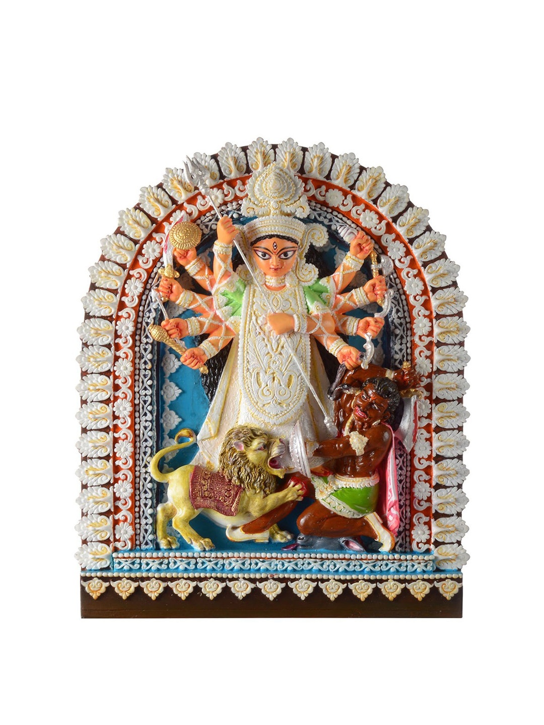 

Gifts N Greetings White & Blue Printed Maa Durga Polyresin Idol Showpiece