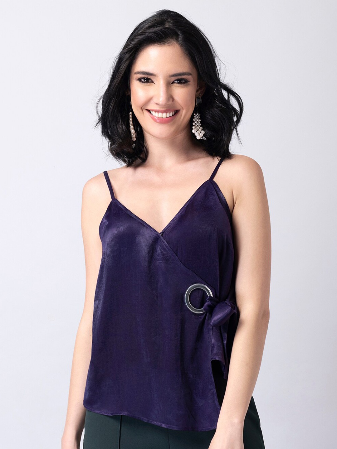 

FabAlley Shoulder Straps Satin Wrap Top, Purple