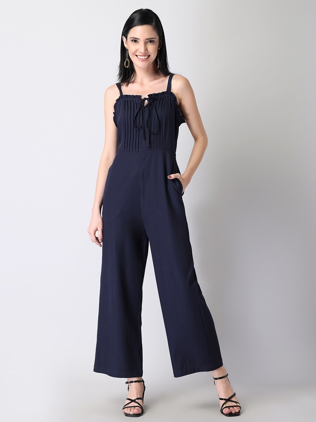 

FabAlley Blue Shoulder Straps Basic Jumpsuit, Navy blue