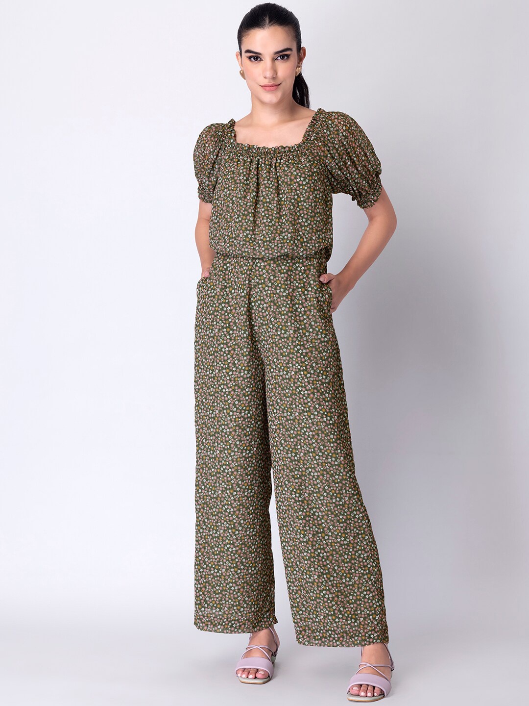 

FabAlley Floral Printed Basic Jumpsuit, Olive