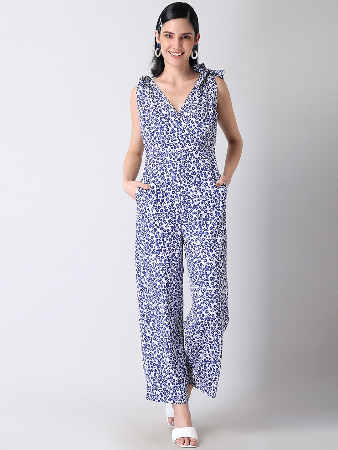 

FabAlley Floral Printed Basic Jumpsuit, Blue