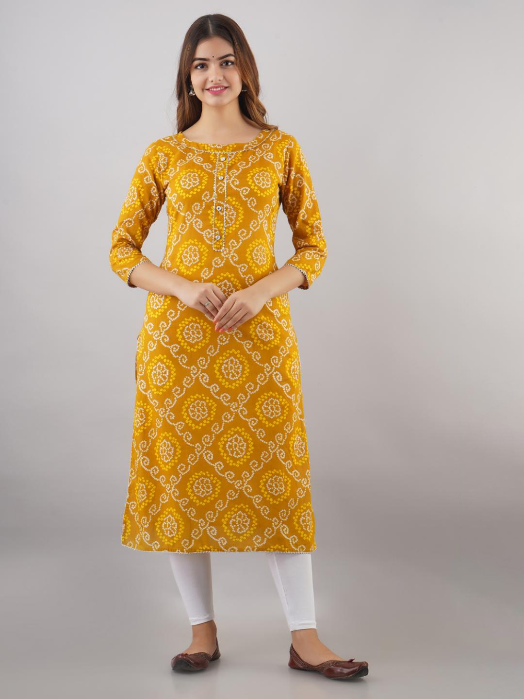 

SHOOLIN Bandhani Printed Cotton Straight Kurta, Yellow