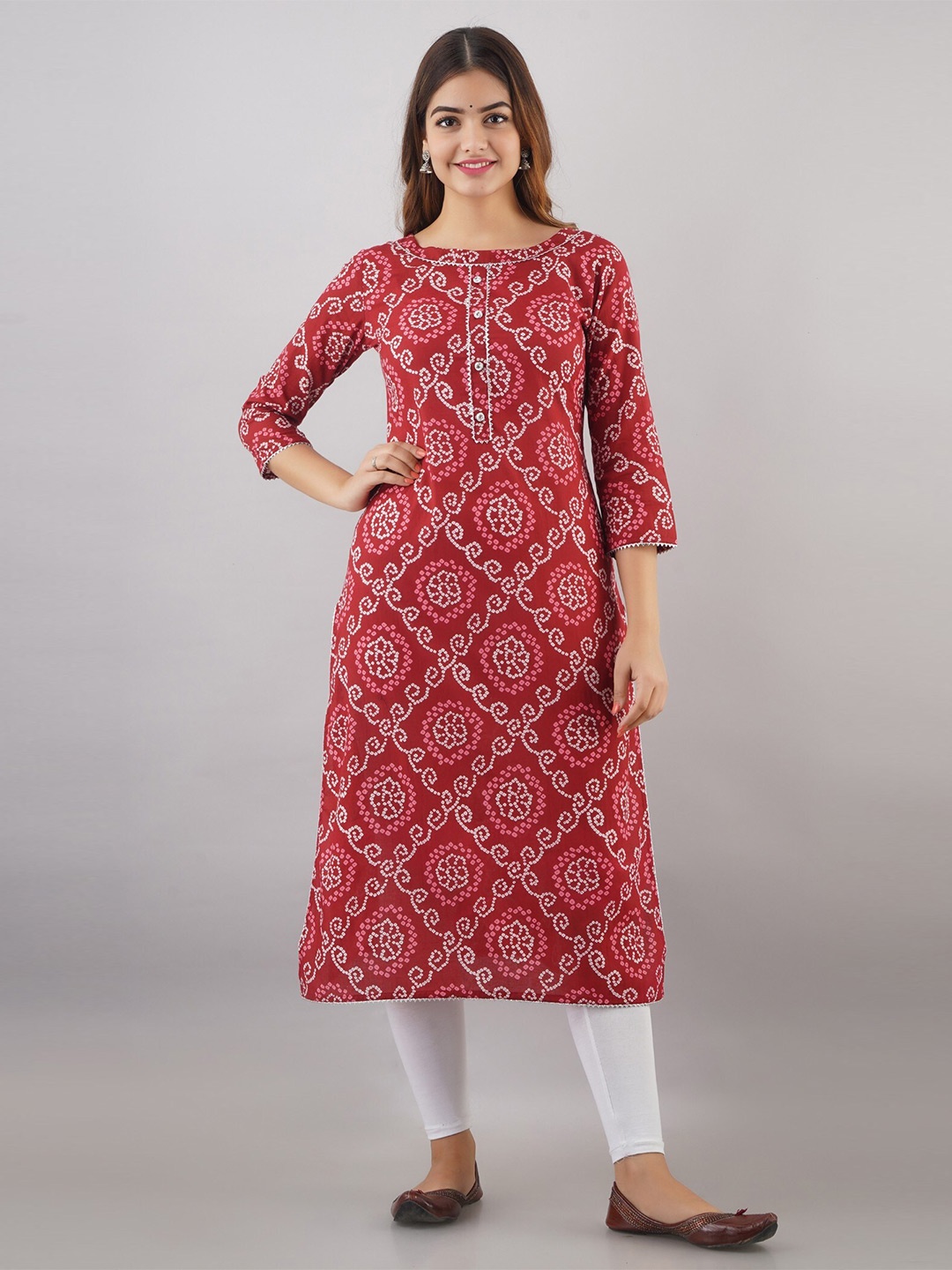 

SHOOLIN Bandhani Printed Cotton Straight Kurta, Red