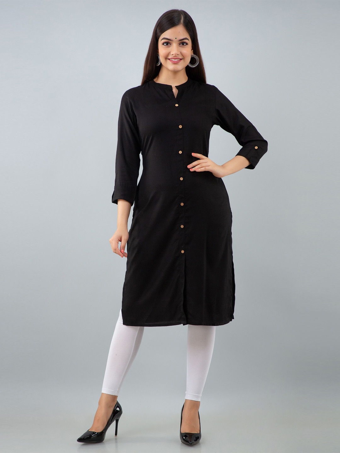 

SHOOLIN Mandarin Collar Straight Kurta, Black