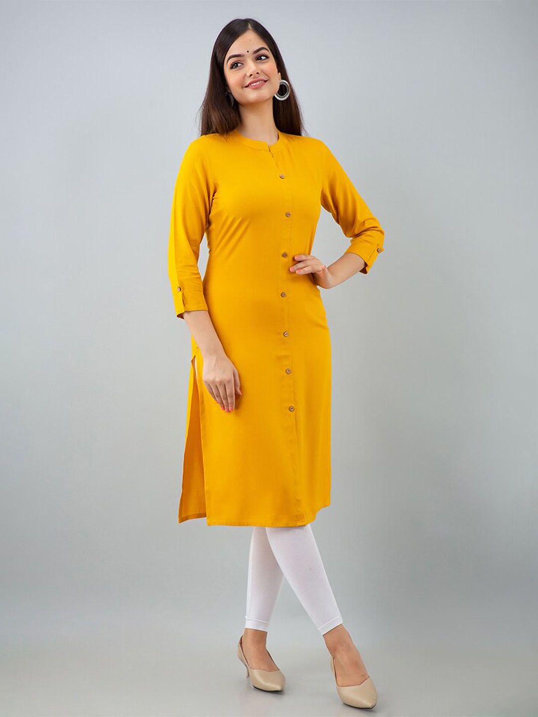 

SHOOLIN Mandarin Collar Straight Kurta, Mustard