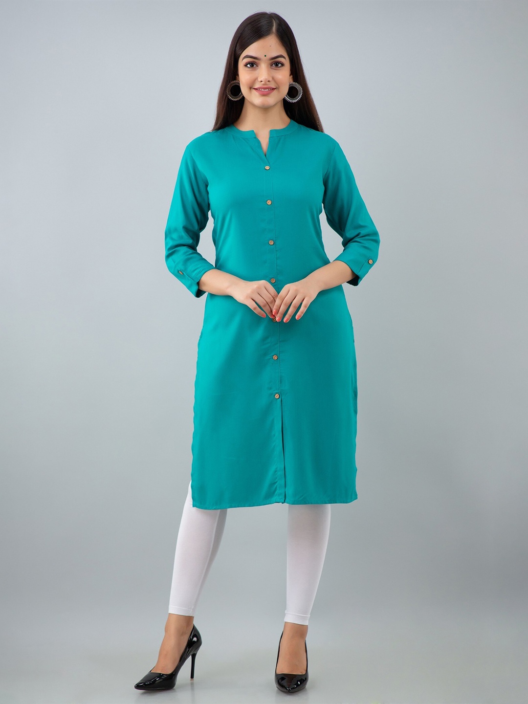 

SHOOLIN Mandarin Collar Straight Kurta, Turquoise blue