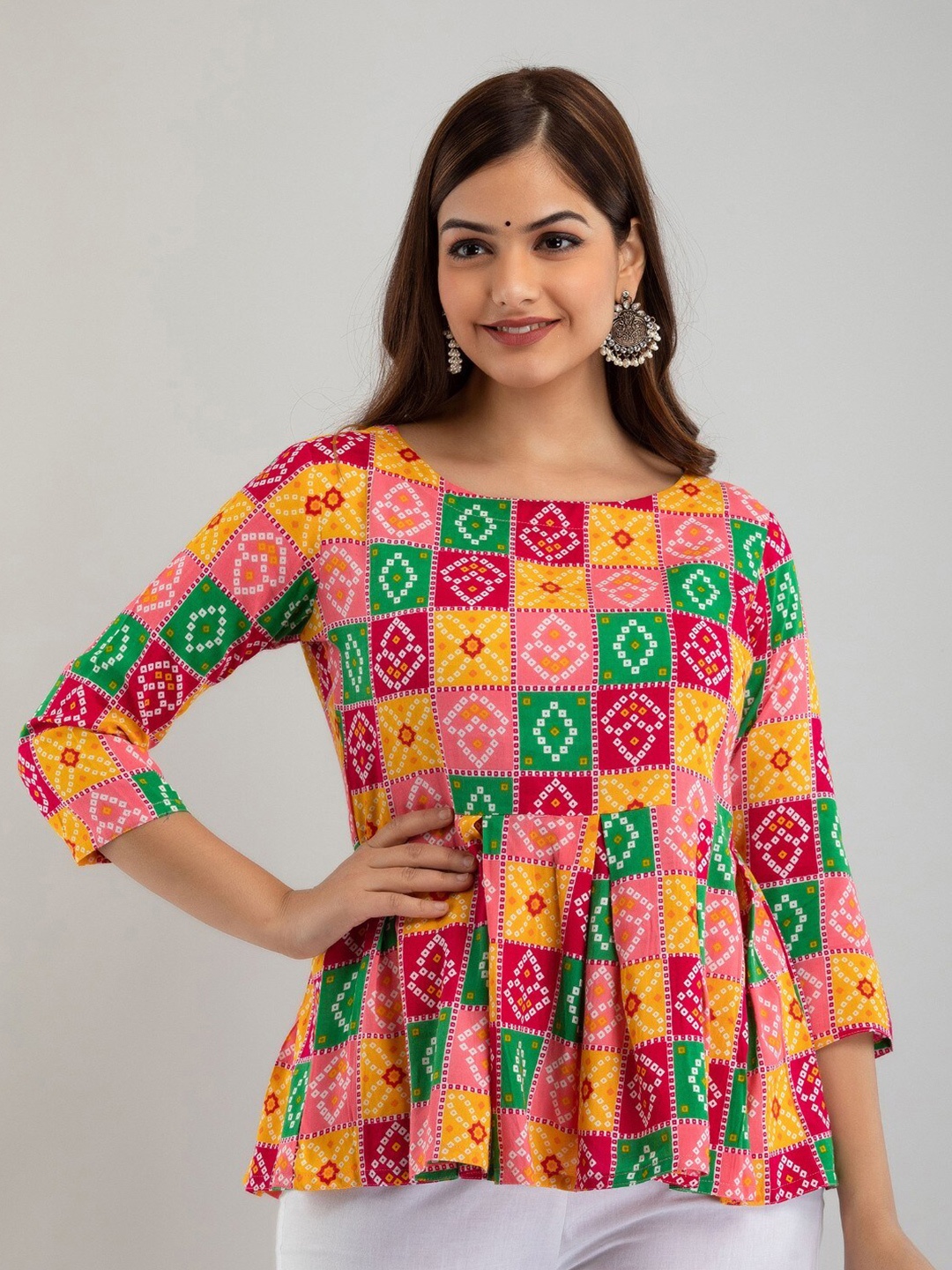 

SHOOLIN Ethnic Motifs Printed A-Line Kurti, Red