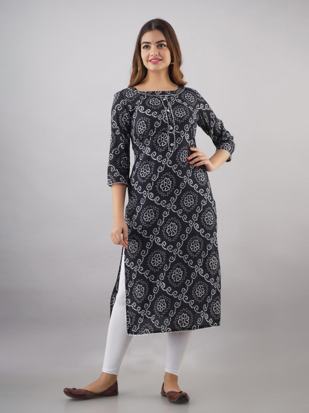 

SHOOLIN Bandhani Printed Pure Cotton Straight Kurta, Black