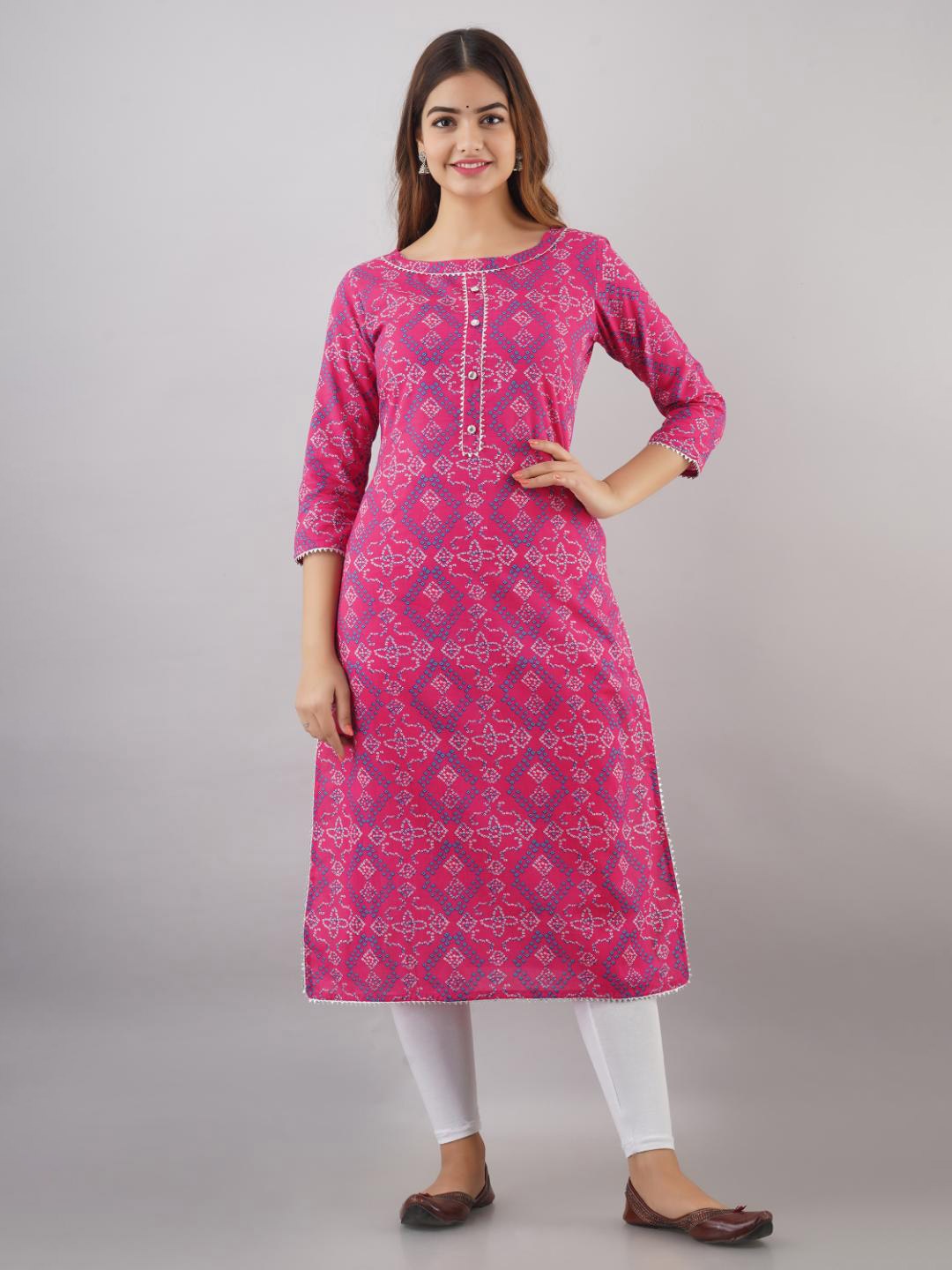 

SHOOLIN Ethnic Motifs Printed Pure Cotton Straight Kurta, Pink