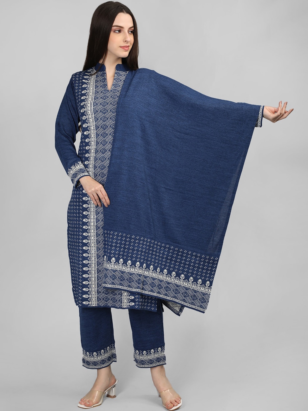 

MIKHAD Ethnic Motifs Woven Design Kurta with Trousers & With Dupatta, Blue