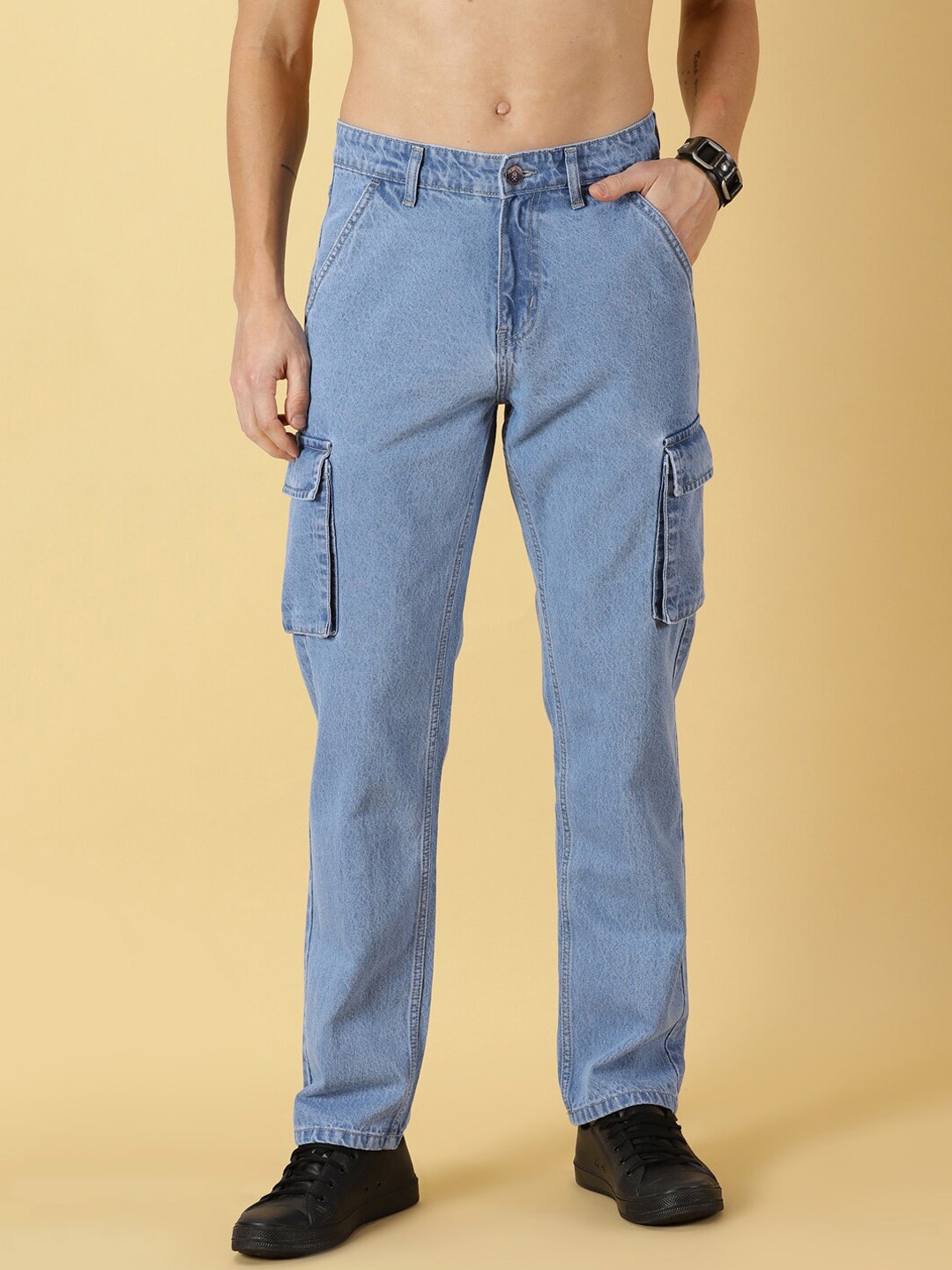 

Thomas Scott Men Comfort Relaxed Fit Clean Look Pure Cotton Cargo Jeans, Blue