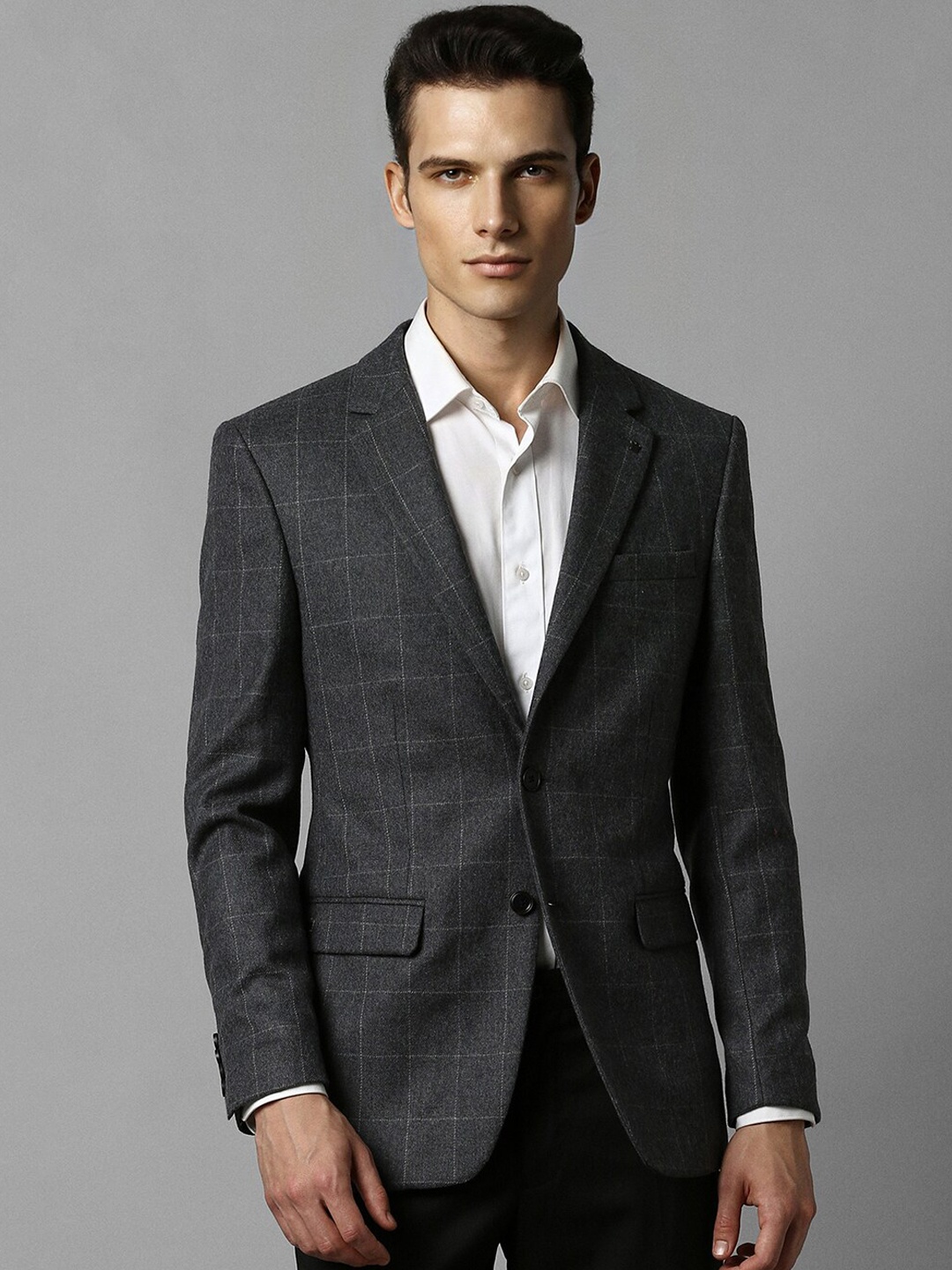 

Louis Philippe Checked Single Breasted Woollen Blazers, Grey