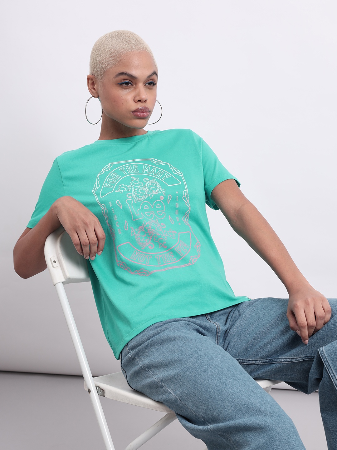 Lee Typography Printed Short Sleeves Cotton T-shirt, Blue