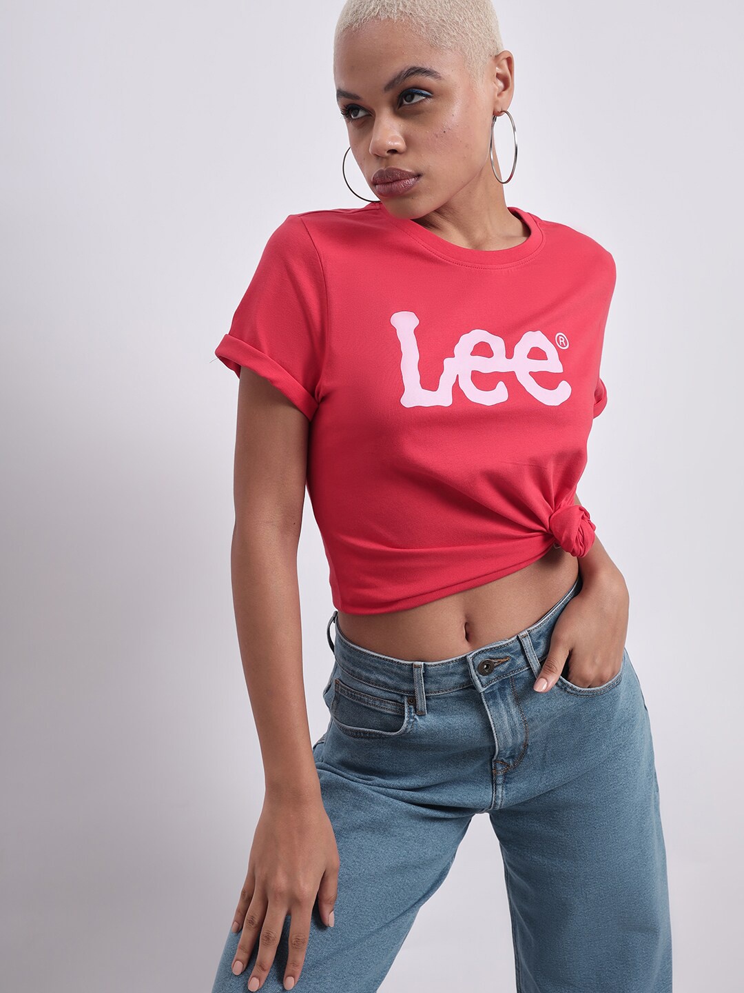 

Lee Brand Logo Printed Crew Neck Regular Fit Pure Cotton T-Shirt, Red