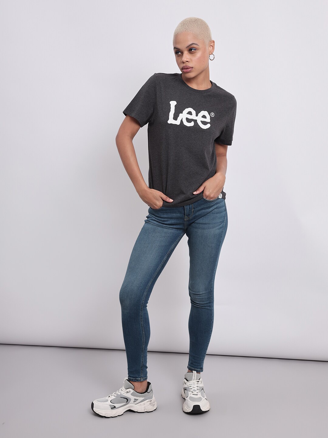 

Lee Typography Printed Short Sleeves Pure Cotton T-shirt, Grey