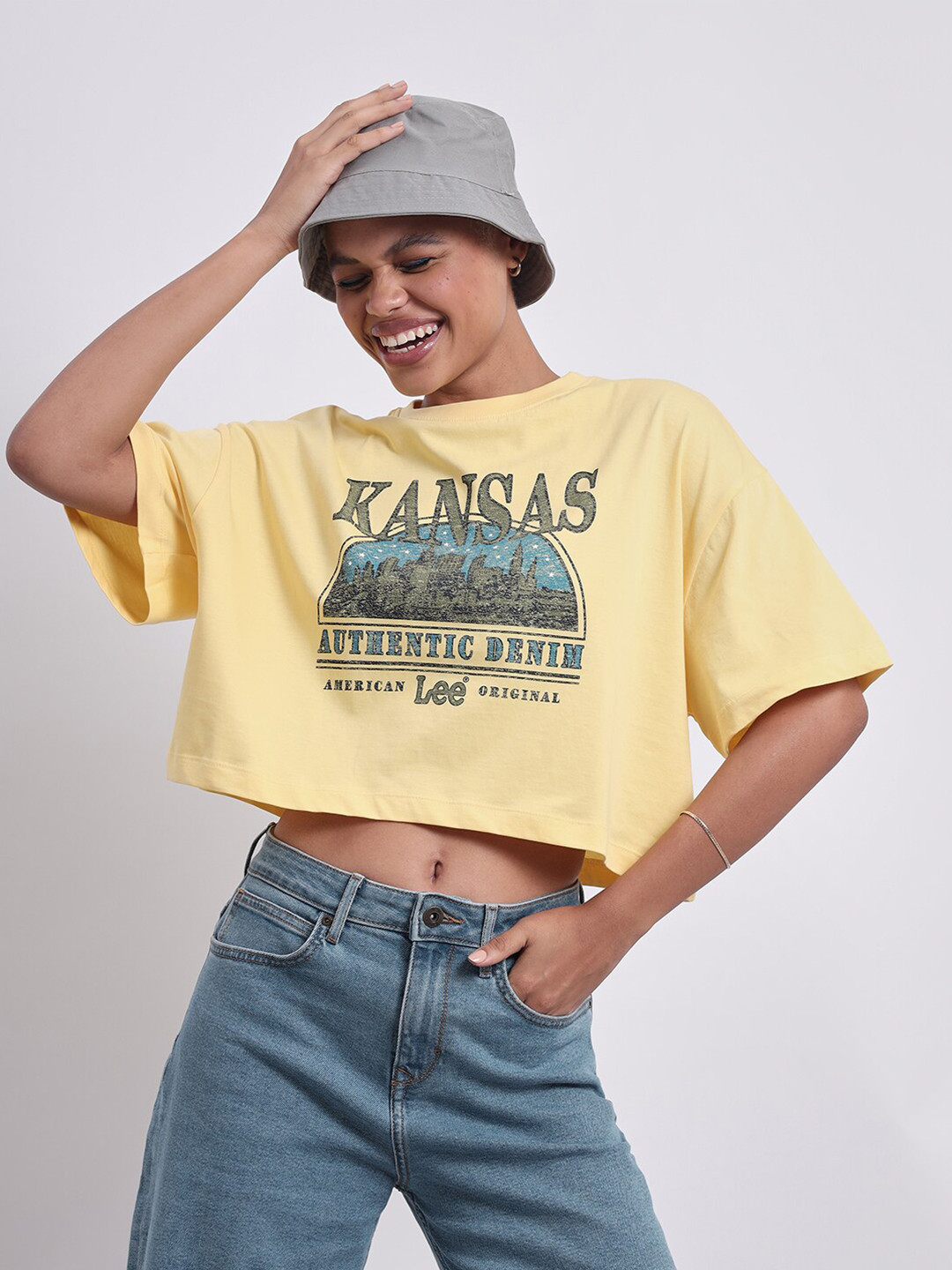 

Lee Typography Printed Boxy Pure Cotton T-shirt, Yellow