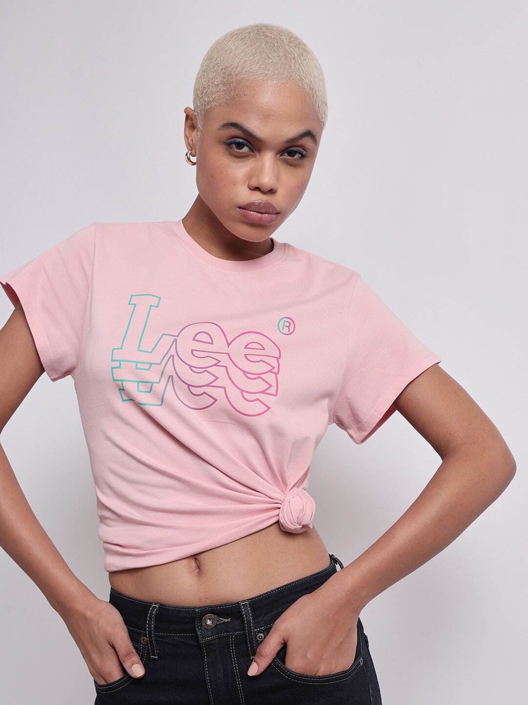 

Lee Typography Printed Round Neck Cotton T-shirt, Pink