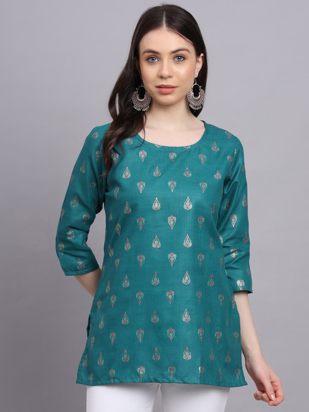 

BAESD Ethnic Motif Printed Foil Straight Kurti, Sea green