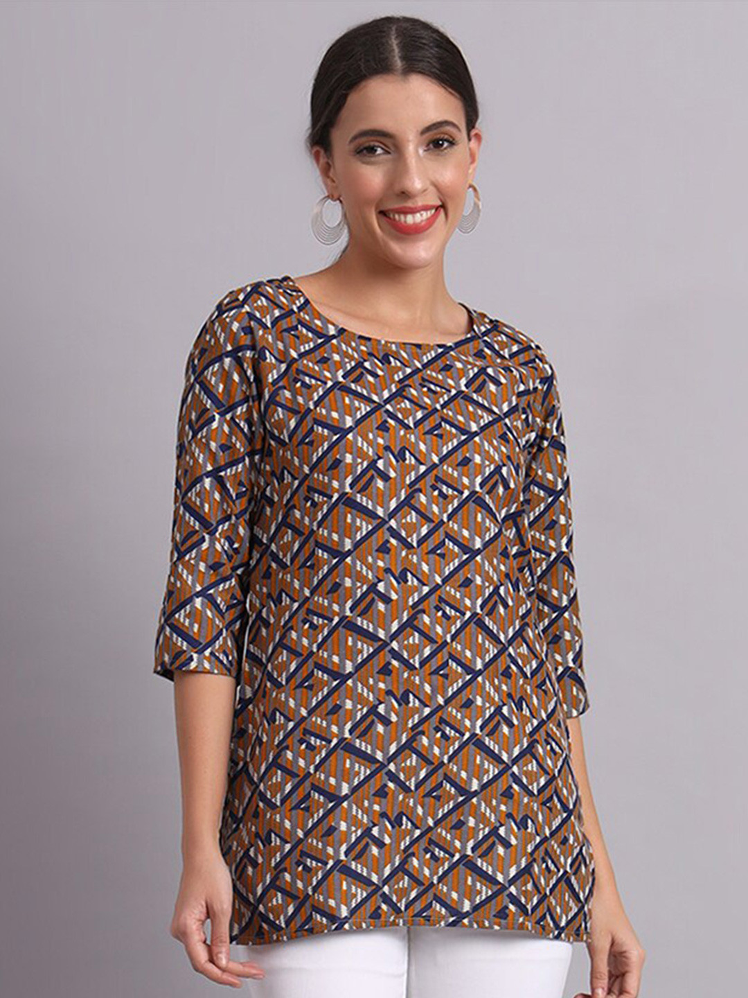 

BAESD Geometric Printed Straight Kurti, Grey