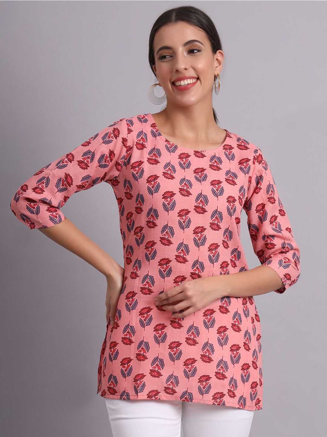 

BAESD Floral Printed Straight Kurti, Pink