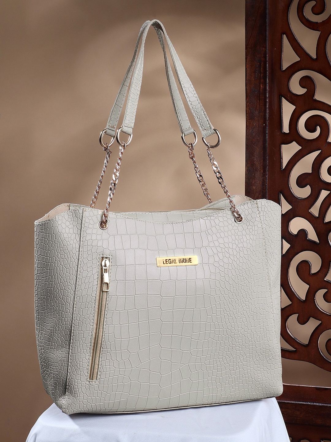 

LEGAL BRIBE Textured Structured Shoulder Bag, Beige