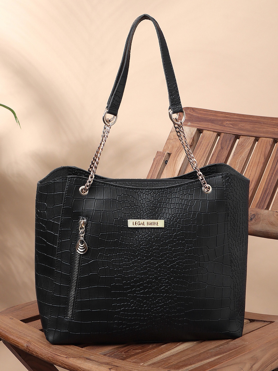 

LEGAL BRIBE Textured Structured Shoulder Bag, Black