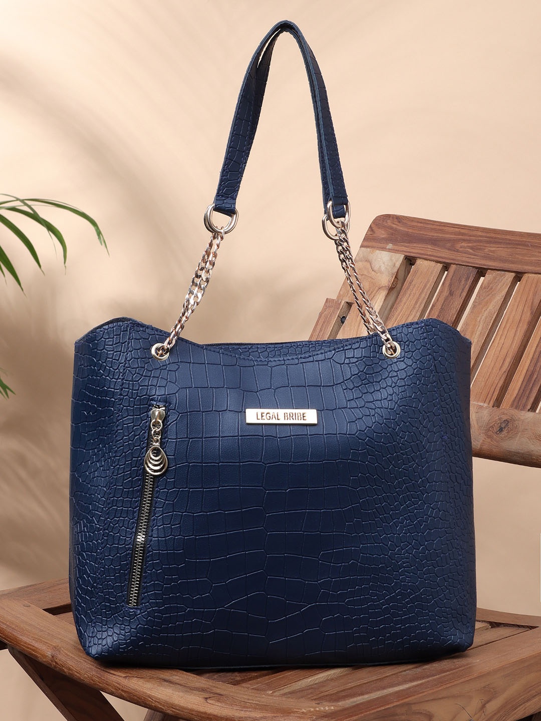 

LEGAL BRIBE Textured Structured Shoulder Bag, Navy blue