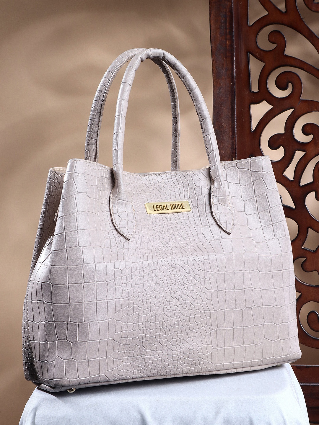 

LEGAL BRIBE Textured Structured Handheld Bag, Beige