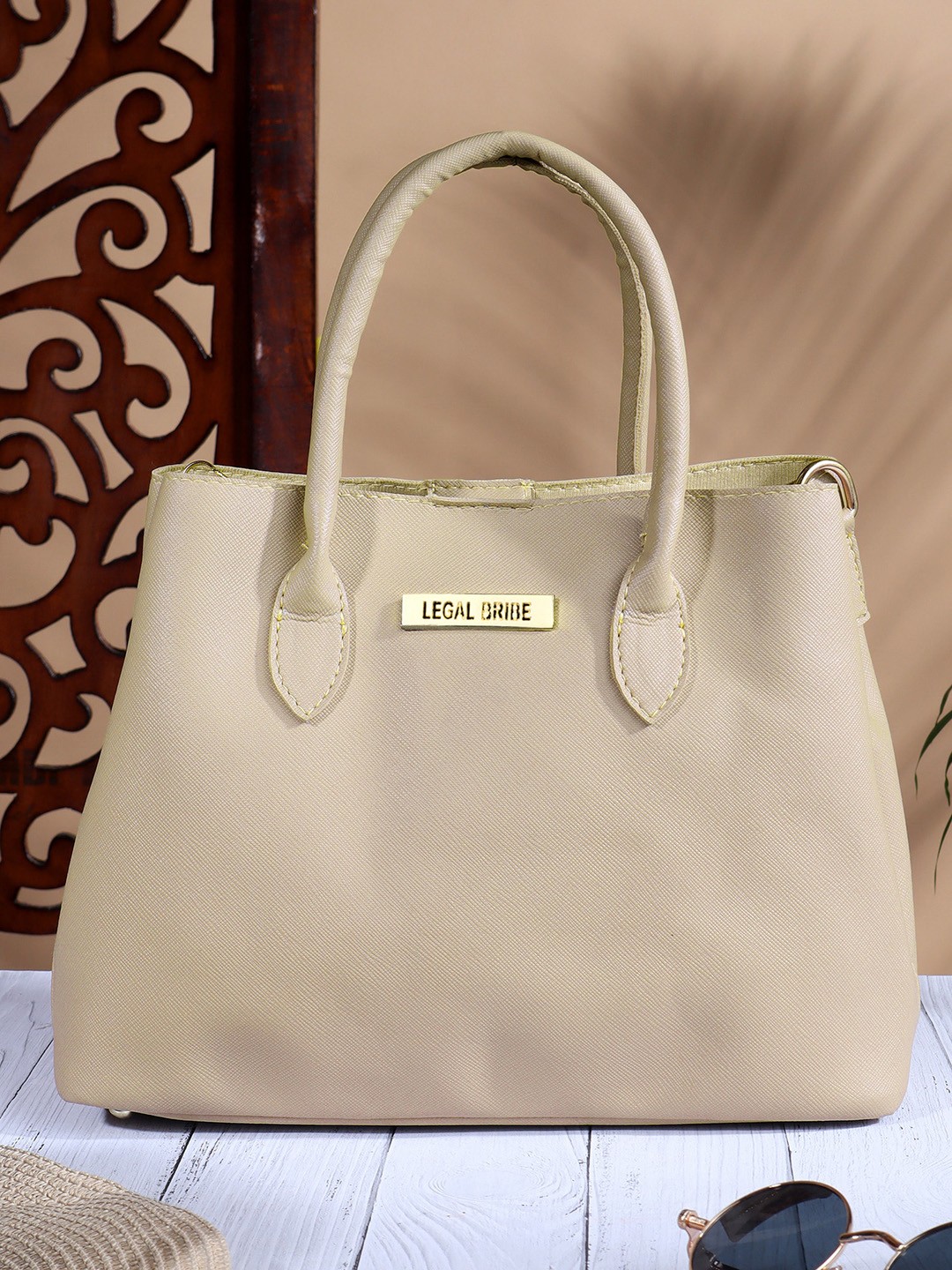 

LEGAL BRIBE Textured Structured Handheld Bag, Beige