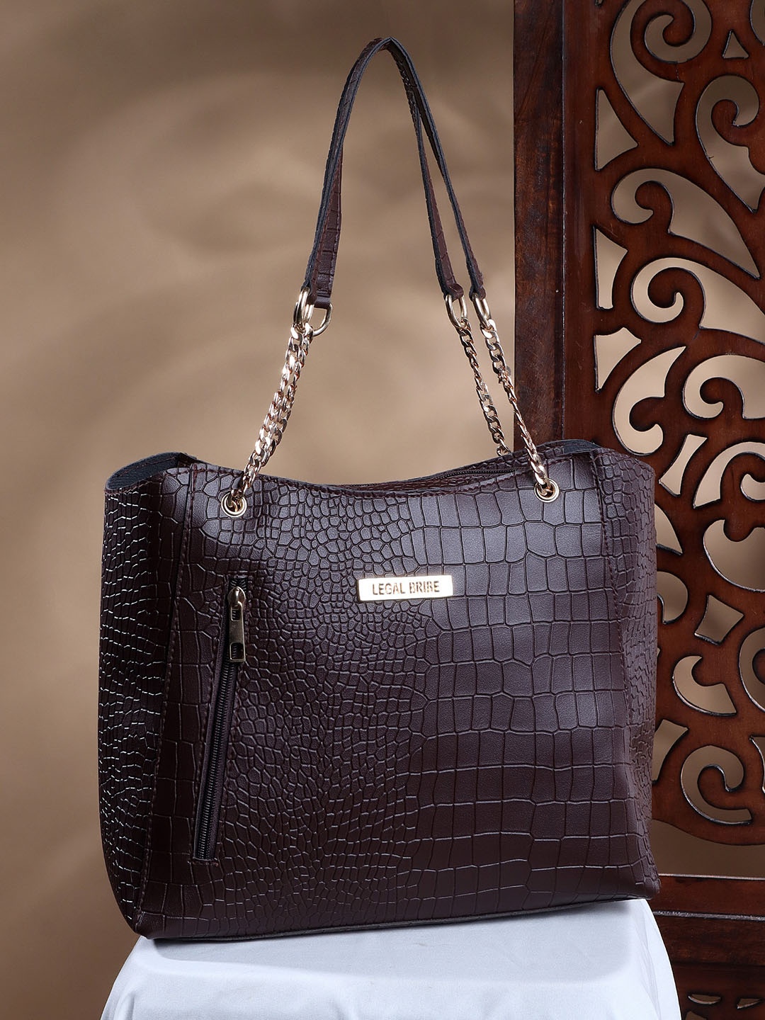 

LEGAL BRIBE Textured Shoulder Bag, Brown