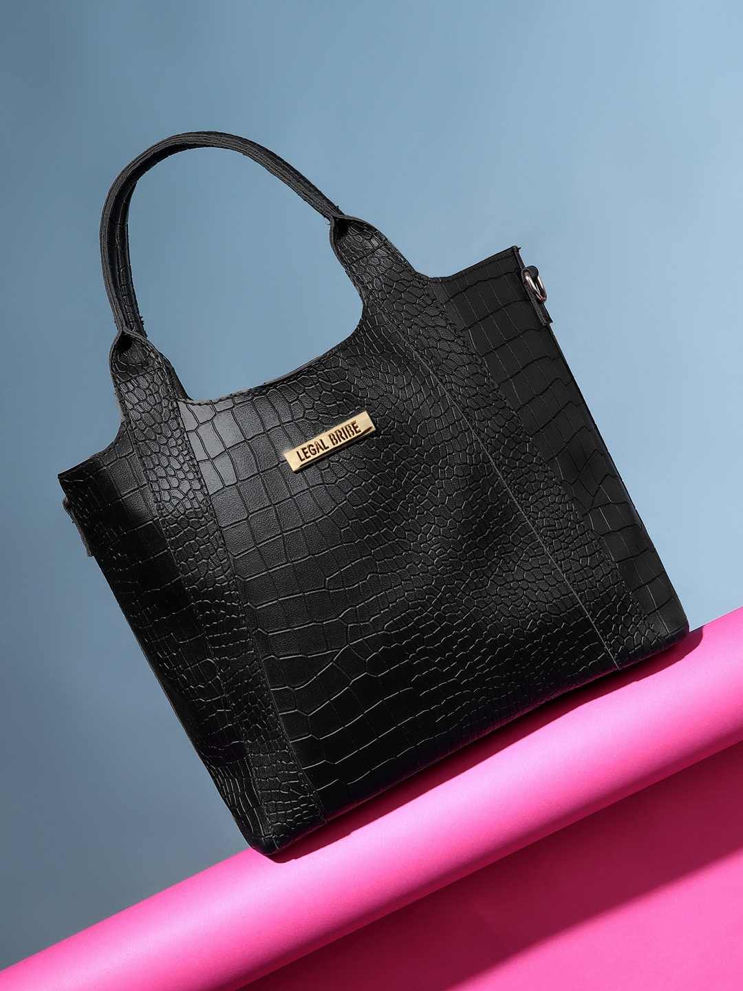 

LEGAL BRIBE Textured Structured Handheld Bag, Black