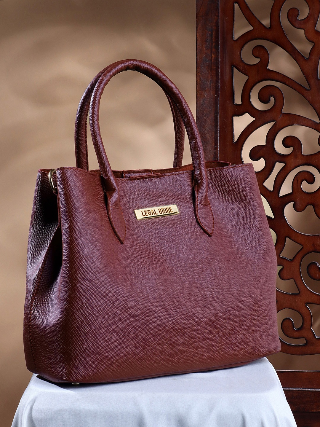 

LEGAL BRIBE Textured Structured Handheld Bag, Maroon