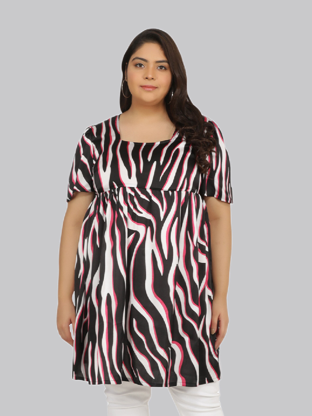 

TSM Black Animal Print Satin Fit & Flare Dress