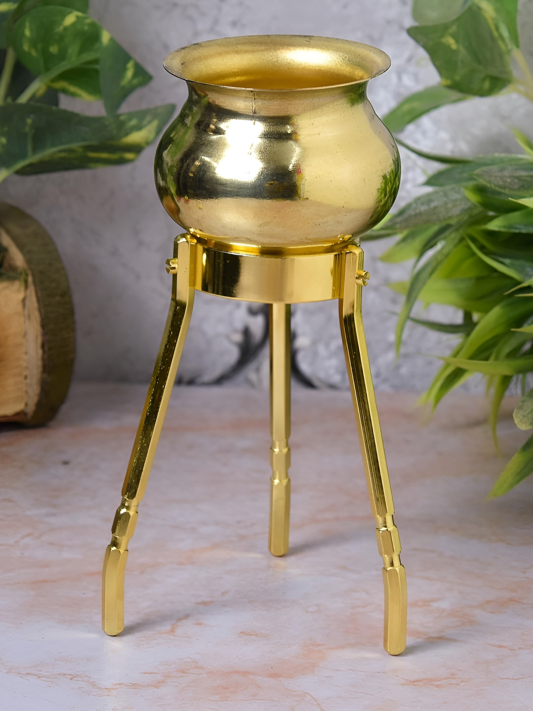 

Bhimonee Decor Aarti Gold Toned Brass Abhishek Stand Set for Shivling Abhishek with Kalash