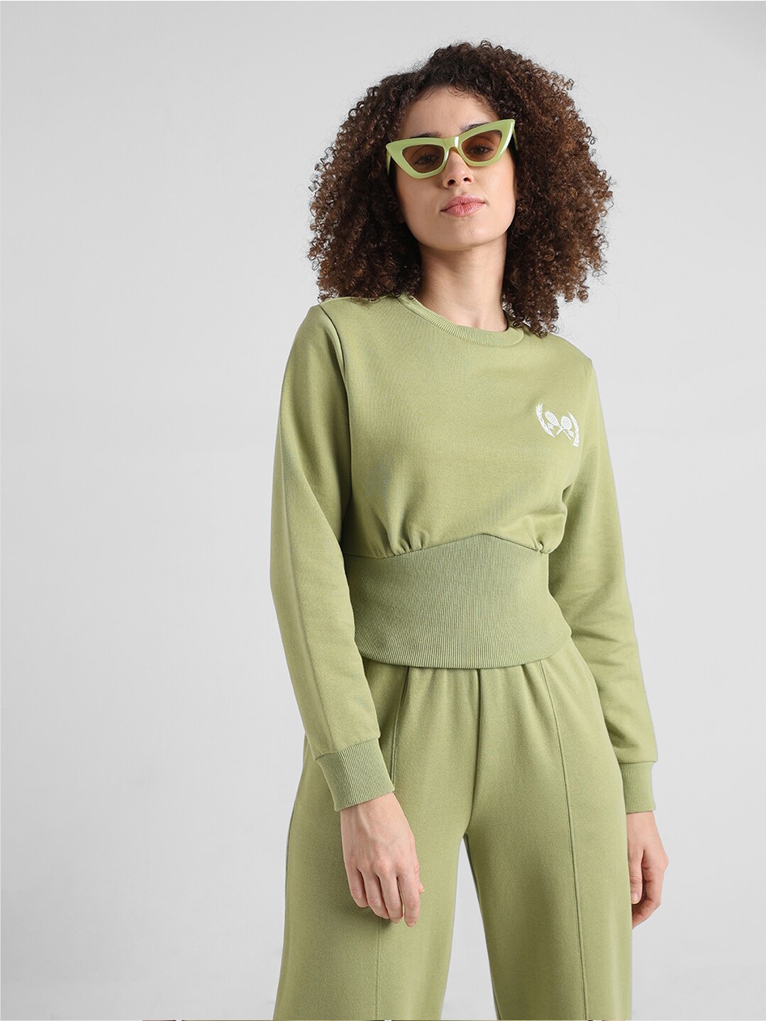 

ONLY Crop Pullover Pure Cotton Sweatshirt, Green
