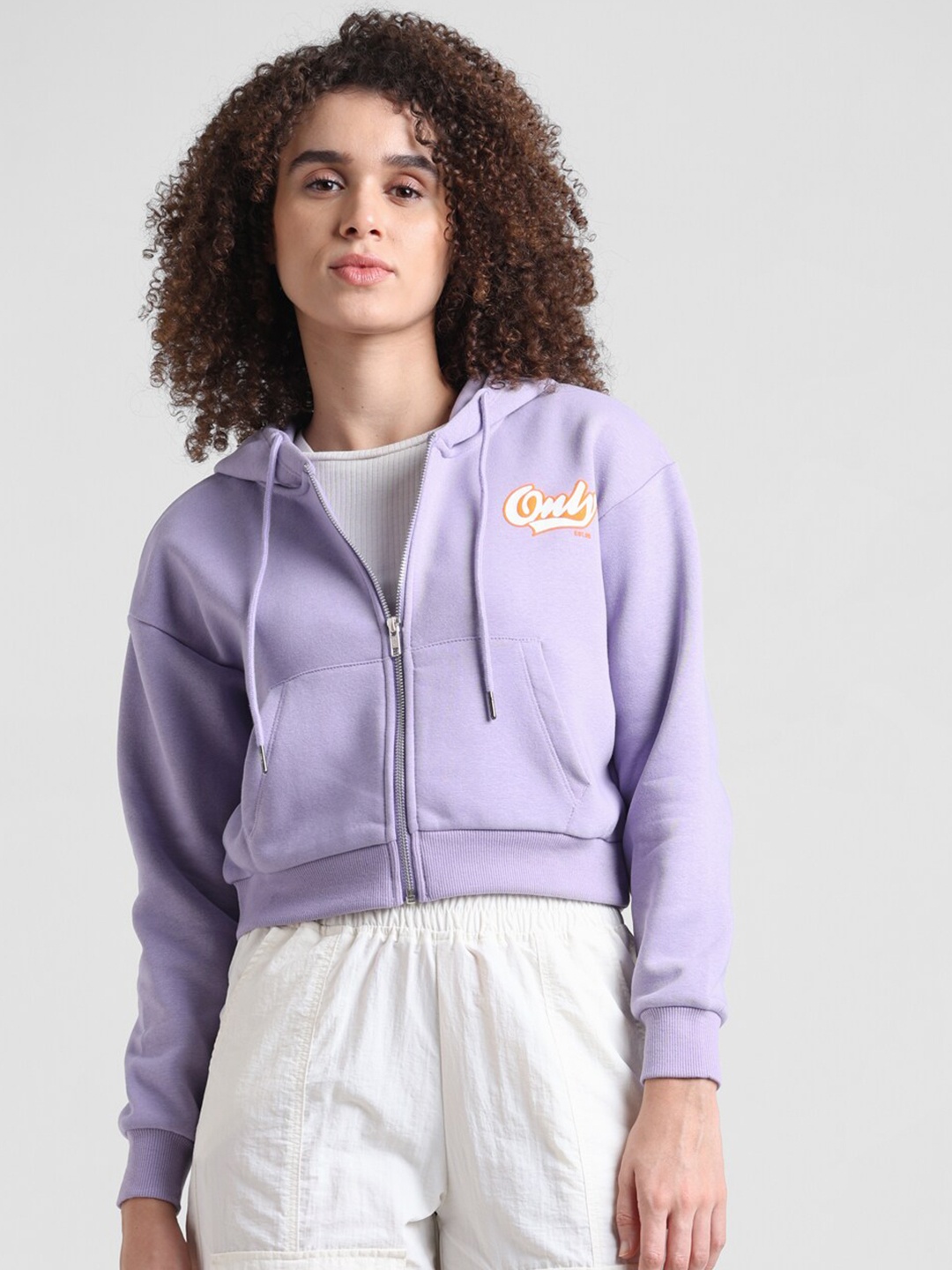 

ONLY Hooded Crop Front-Open Sweatshirt, Lavender