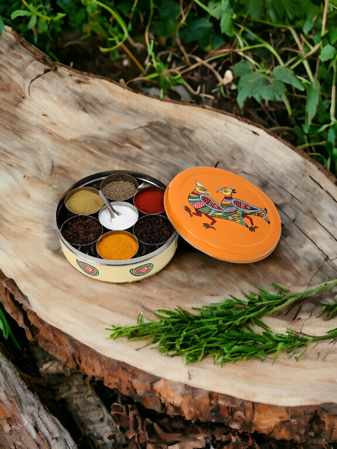 

THE COCOTIER Yellow Stainless Steel Hand-Painted Spice Box