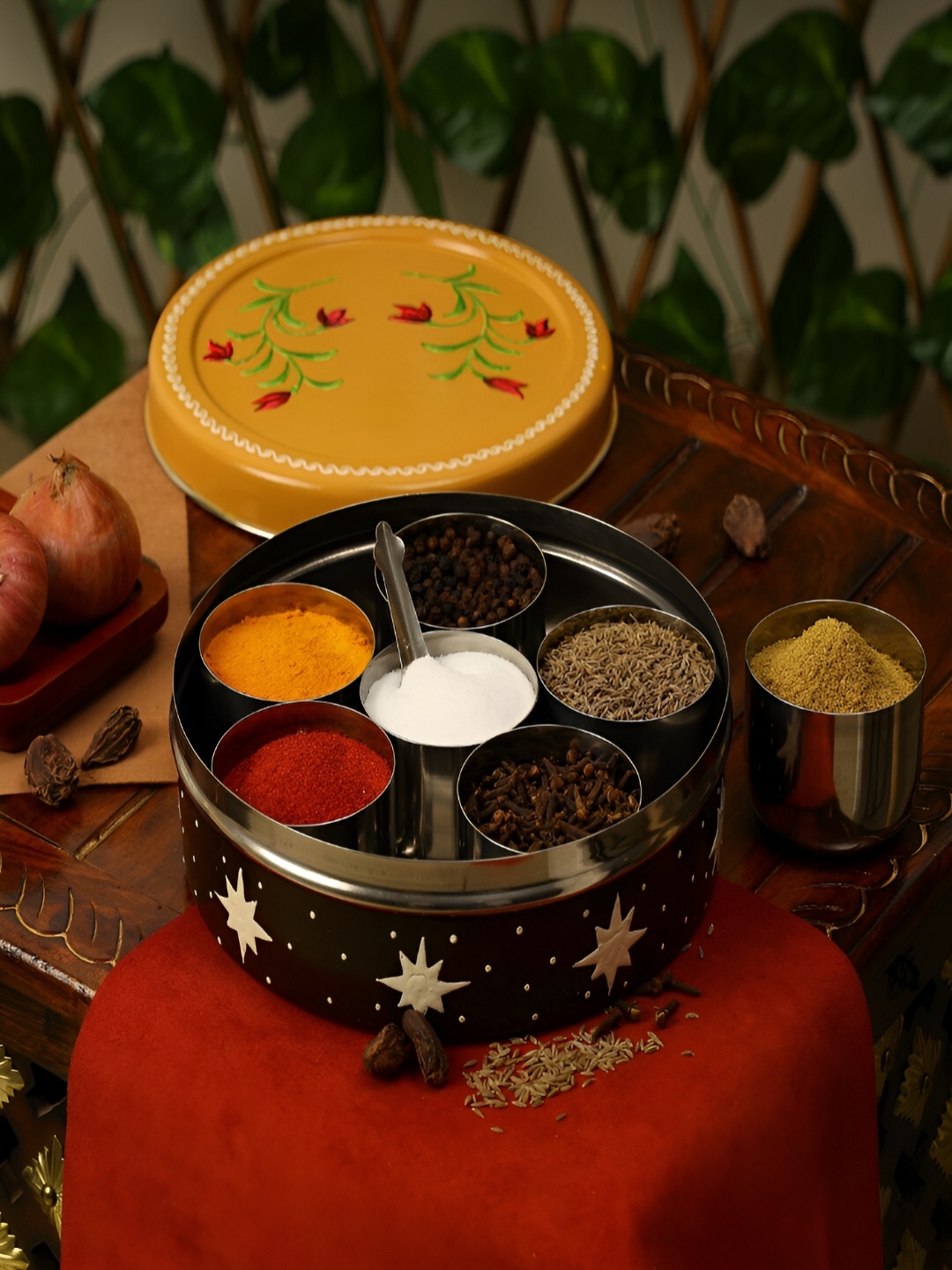 

THE COCOTIER Yellow & Brown Stainless Steel Hand-Painted Spice Box