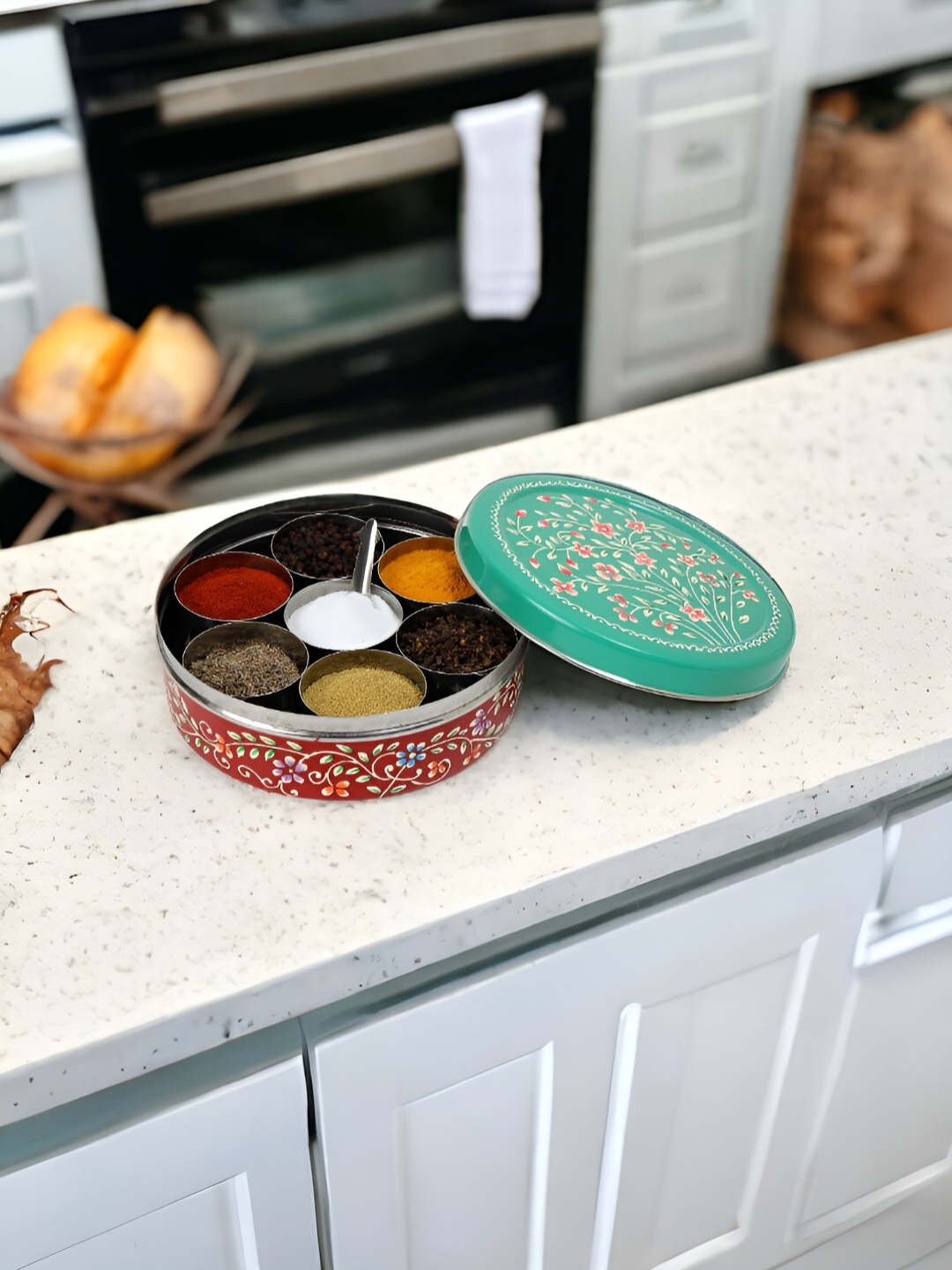 

THE COCOTIER Red Stainless Steel Hand-Painted Spice Box