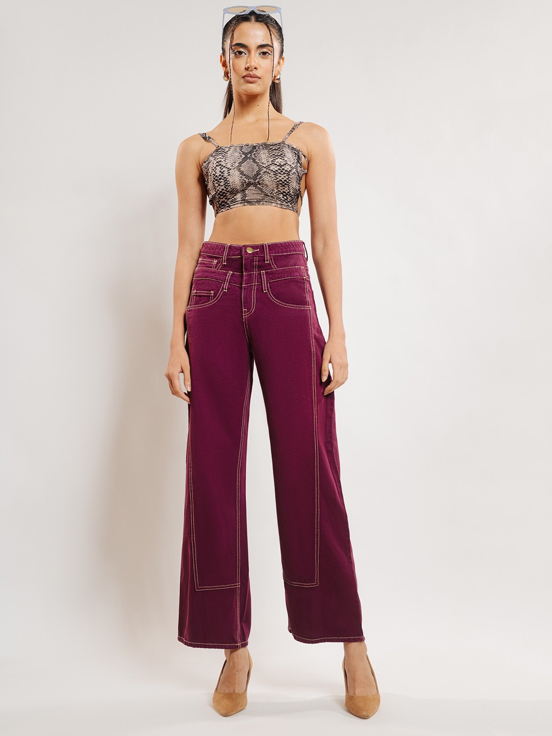 

FREAKINS Women Straight Fit High Rise Jeans, Red