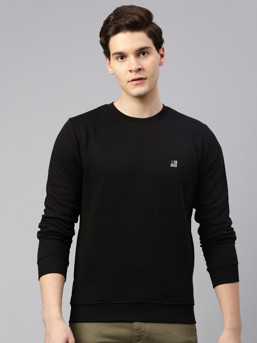 

ZEDD Round Neck Long Sleeves Fleece Pullover Sweatshirt, Black