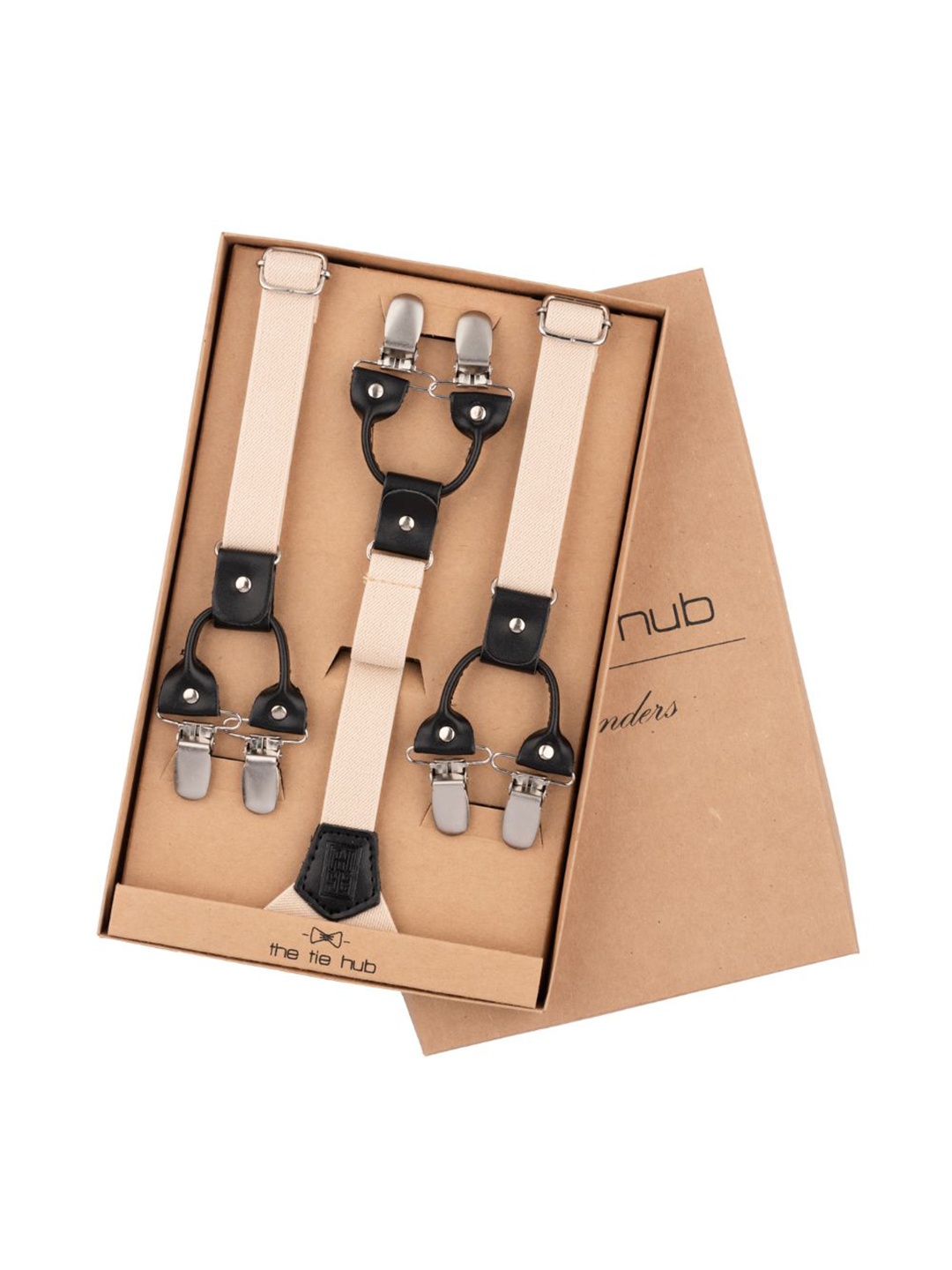 

The Tie Hub Men Adjustable Y Back Slim Suspender, Cream
