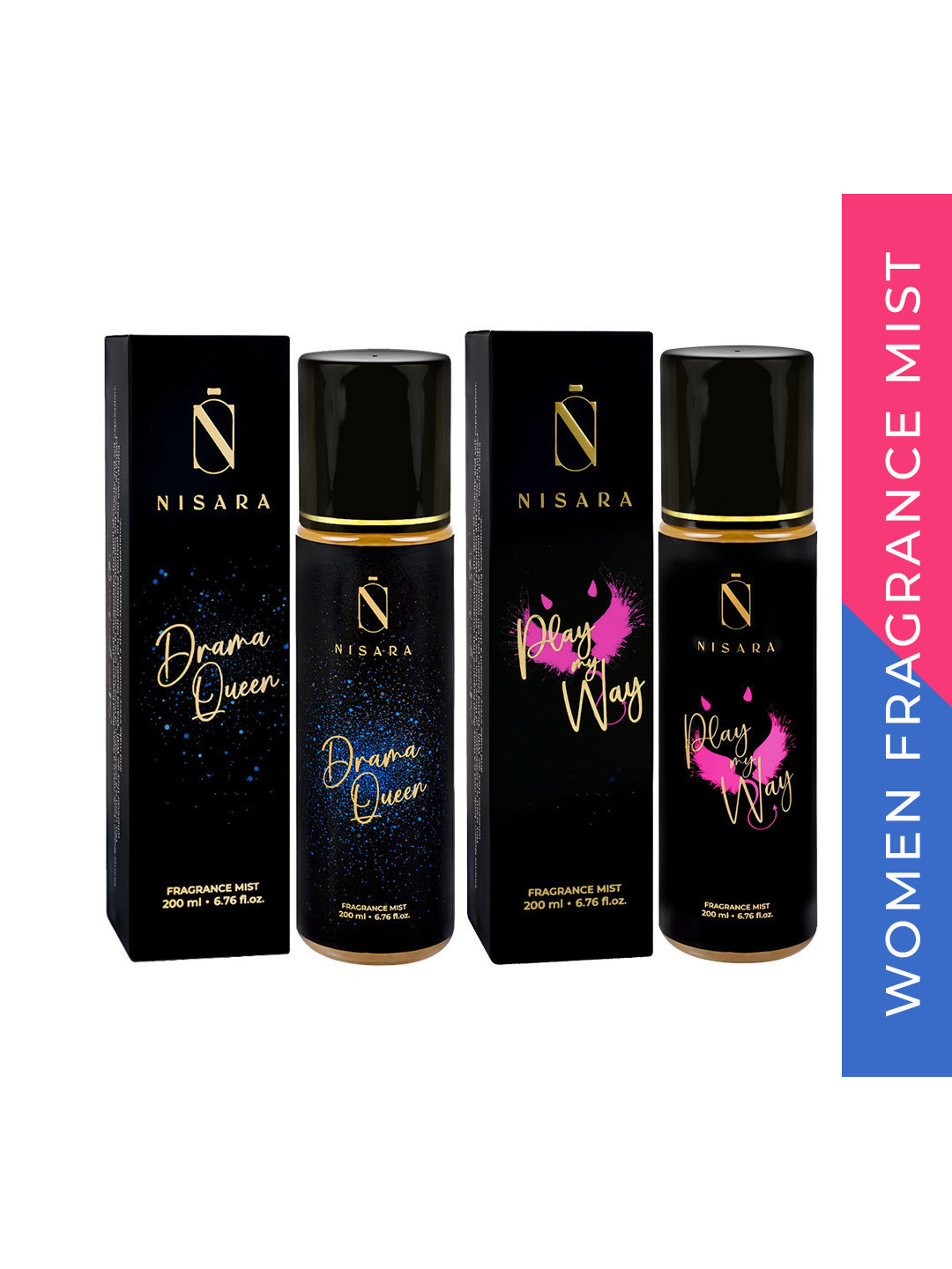 

Nisara 2Pcs Drama Queen & Play My Way Fragrance Body Mist - 200ml Each, Champagne