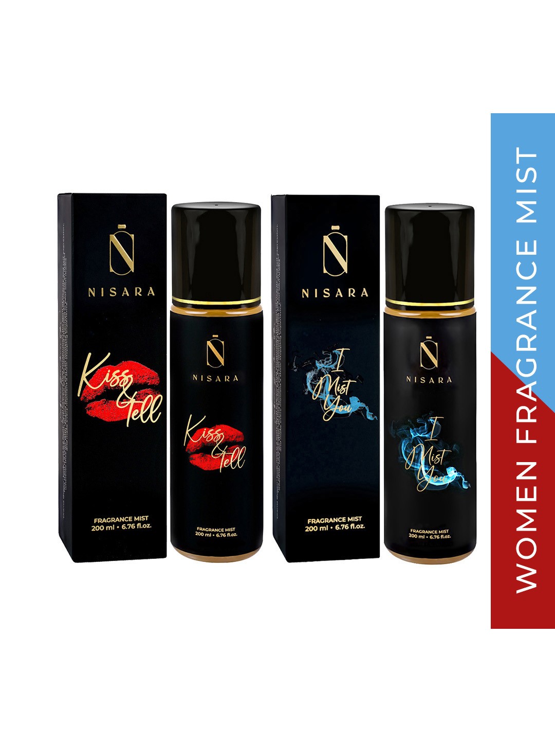 

Nisara 2-Pcs Kiss & Tell & I Mist You Fragrance Body Mist - 200ml Each, Champagne