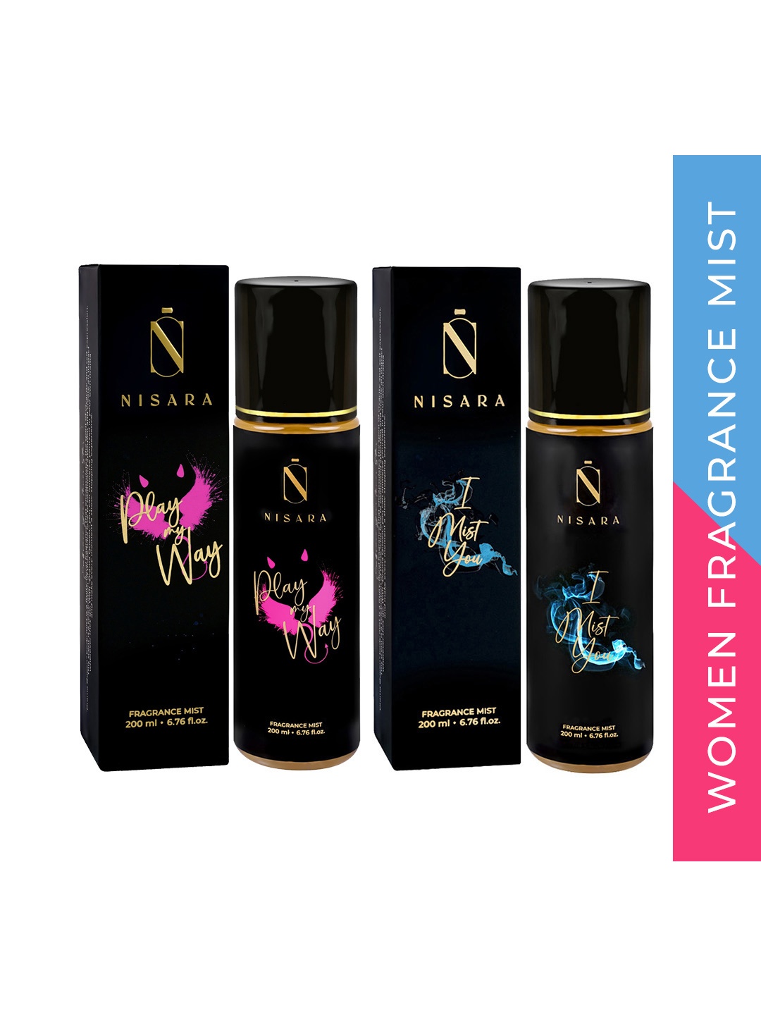 

Nisara 2Pcs I Mist You & Play My Way Fragrance Body Mist - 200ml Each, Champagne
