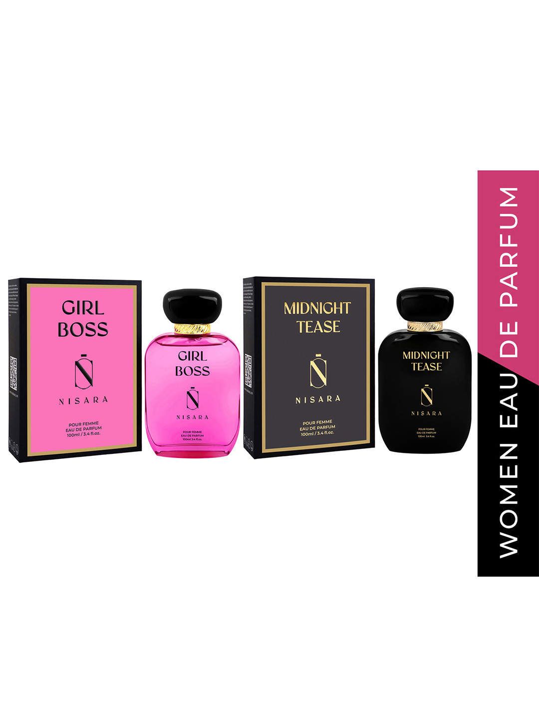 

NISARA Women Set of Girl Boss & Midnight Tease Long Lasting Eau De Parfum - 100 ml each, Pink