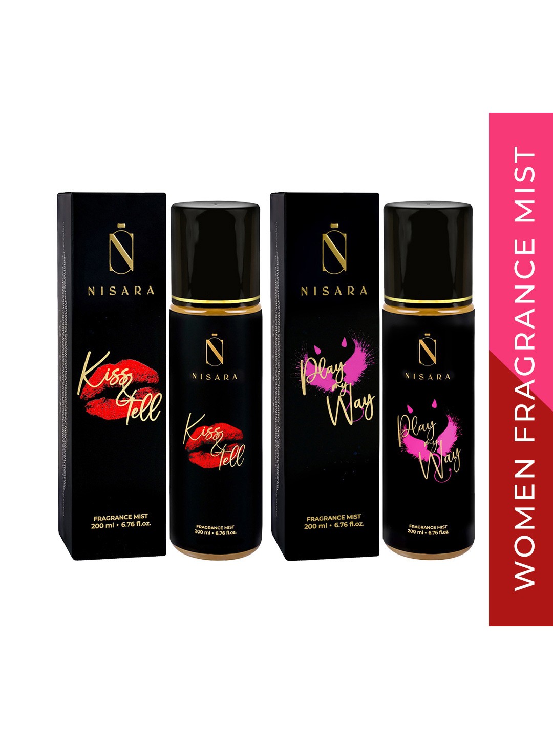 

NISARA Set Of 2 Kiss & Tell & Play My Way Fragrance Body Mist - 200ml Each, Champagne
